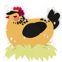A honey and sable chicken with a neck-speckle pattern