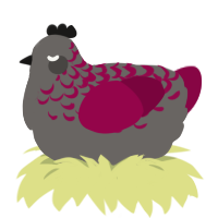A grey and maroon chicken with a half-lace pattern