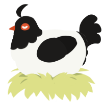 A white and sable chicken with a head pattern