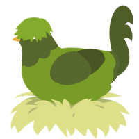 A chartreuse and olive chicken with a head pattern