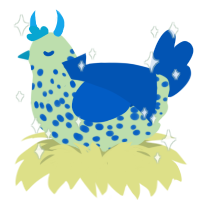 A gluppy and ultramarine chicken with a speckle pattern