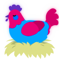 A sapphire and wine chicken with a head pattern