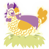 Lumi, a white and gold chicken with a lace pattern