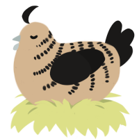 A beige and sable chicken with a half-bar pattern
