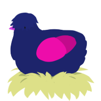 A navy and fuchsia chicken