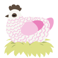 A white and pink chicken with a lace pattern