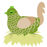 A chartreuse and beige chicken with a lace pattern