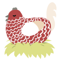 A red and cream chicken with a lace pattern