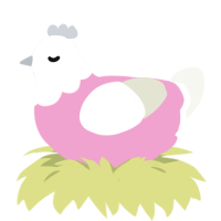 A pink and white chicken with a head pattern