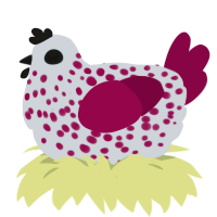A mist and maroon chicken with a speckle pattern