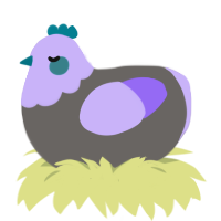 A grey and lilac chicken with a head pattern