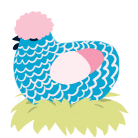 A cerulean and rose chicken with a lace pattern