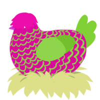 A fuchsia and grass chicken with a lace pattern
