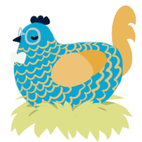 A cerulean and honey chicken with a lace pattern