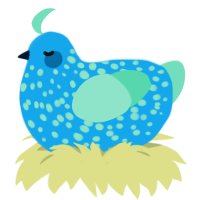 Amea, a sky and mint chicken with a speckle pattern
