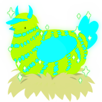 A grass and aqua chicken with a bar pattern