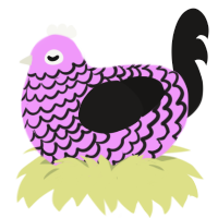 A lavender and sable chicken with a lace pattern
