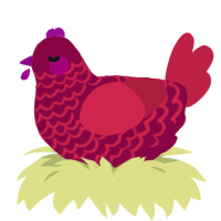 A maroon and crimson chicken with a lace pattern