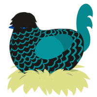 A sable and teal chicken with a lace pattern