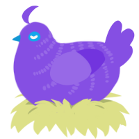 A blurple chicken with a half-bar pattern