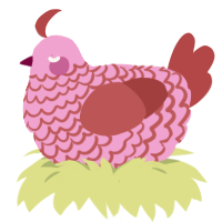 A pink and red chicken with a lace pattern
