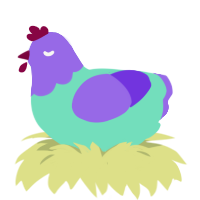A mint and blurple chicken with a head pattern