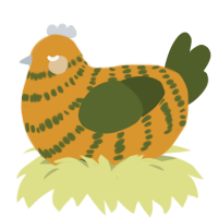 A orange and olive chicken with a bar pattern