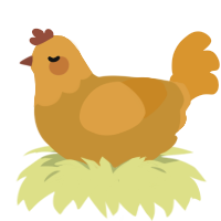 A gold and orange chicken with a head pattern
