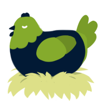 A tumblr and chartreuse chicken with a head pattern