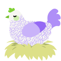 A white and lilac chicken with a double-lace pattern