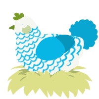 A white and cerulean chicken with a lace pattern