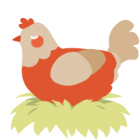 A vermilion and beige chicken with a head pattern