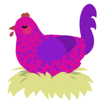 A fuchsia and violet chicken with a speckle pattern