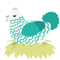 A white and turquoise chicken with a lace pattern