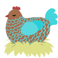 A brown and aqua chicken with a lace pattern