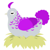 Pipecleaner, a mist and amethyst chicken with a half-lace pattern
