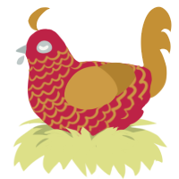 A crimson and gold chicken with a lace pattern