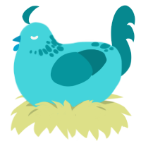 A aqua and teal chicken with a neck-speckle pattern