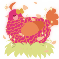 A fuchsia and vermilion chicken with a lace pattern