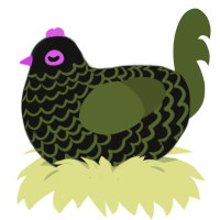 clone rights, a black and olive chicken with a lace pattern