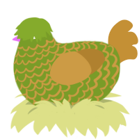 A chartreuse and gold chicken with a lace pattern