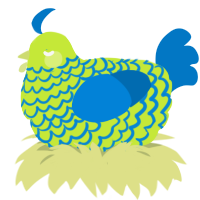 A lime and sapphire chicken with a lace pattern