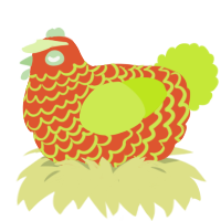 A vermilion and lime chicken with a lace pattern