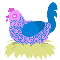 A lavender and sapphire chicken with a double-lace pattern