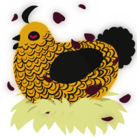 A orange and black chicken with a double-lace pattern