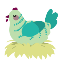 A gluppy and turquoise chicken with a half-bar pattern