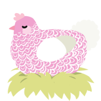 A pink and white chicken with a double-lace pattern