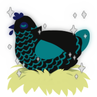 A black and teal chicken with a lace pattern