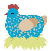 A cerulean and beige chicken with a speckle pattern