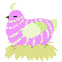A lavender and apple chicken with a bar pattern